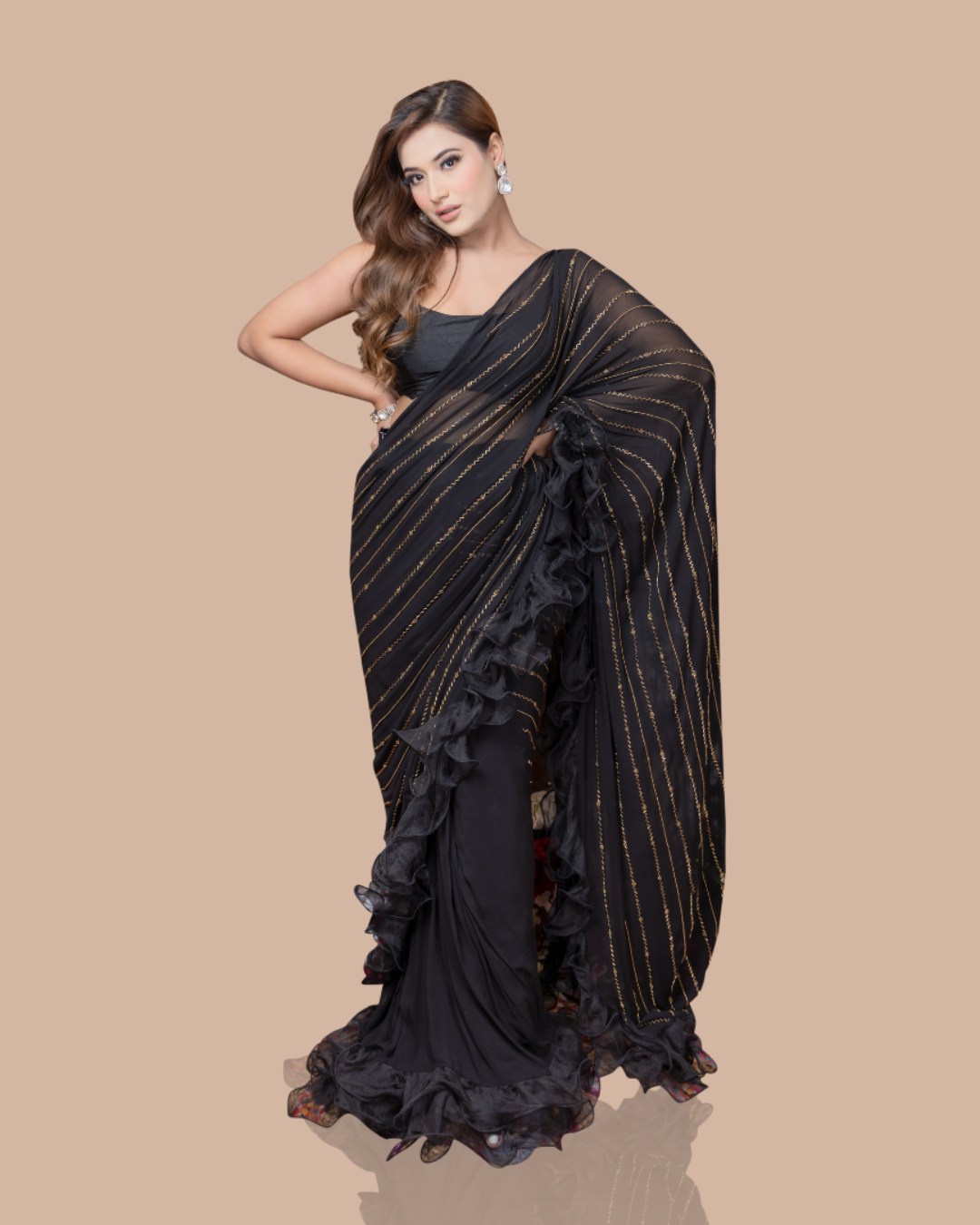 Sonali Bansal - Black drape saree with ruffles and blouse From Wedding Capsule
