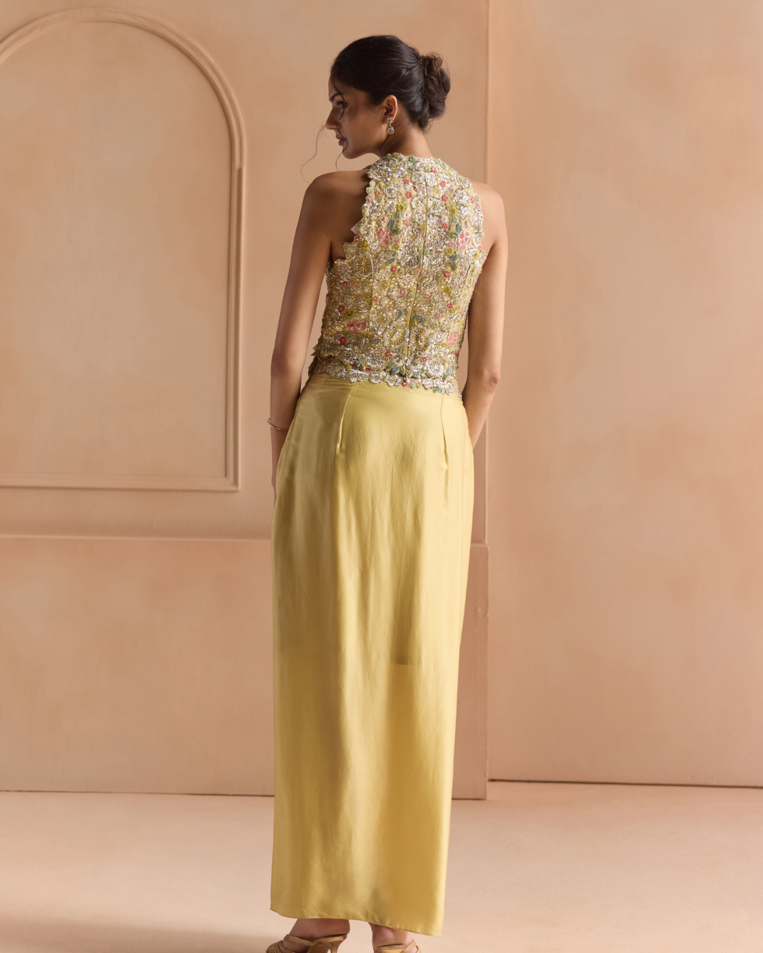 Osaa By Adarsh - Butter Yellow Embroidered Top & Skirt Set From Off The Record