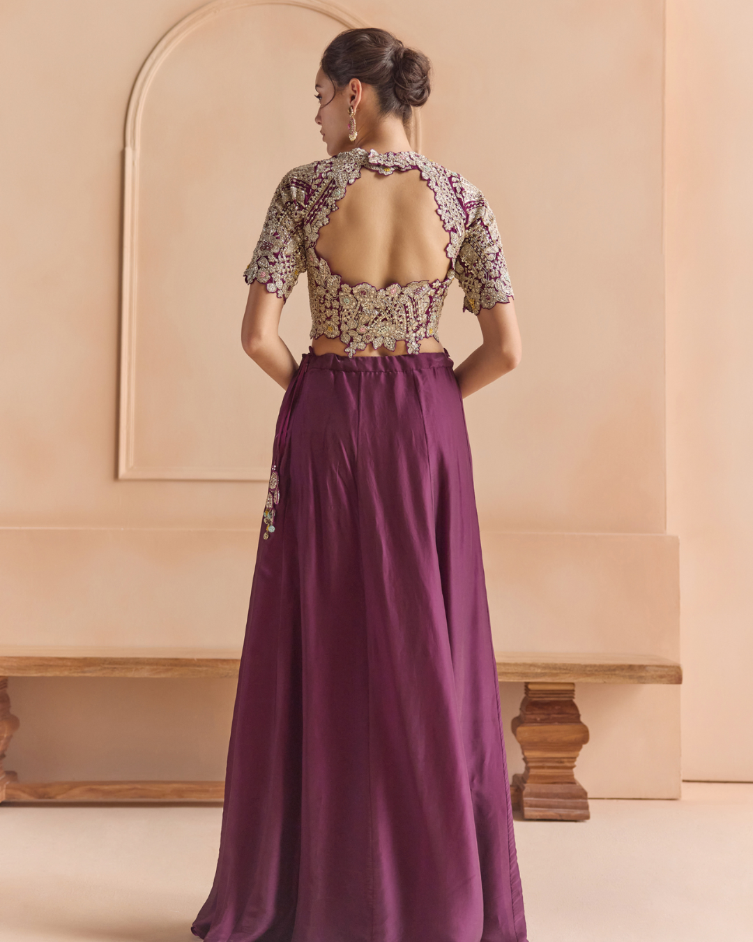 Osaa By Adarsh - Aubergine Embroidered Top & Skirt Set From Off The Record