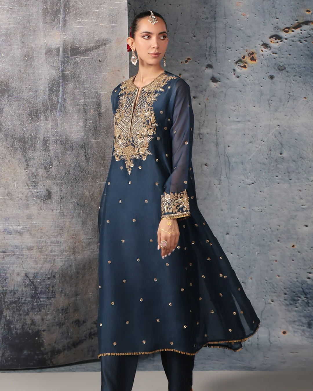 Niti Bothra - Zar-Rang Blue Long Pheran Kurta Set