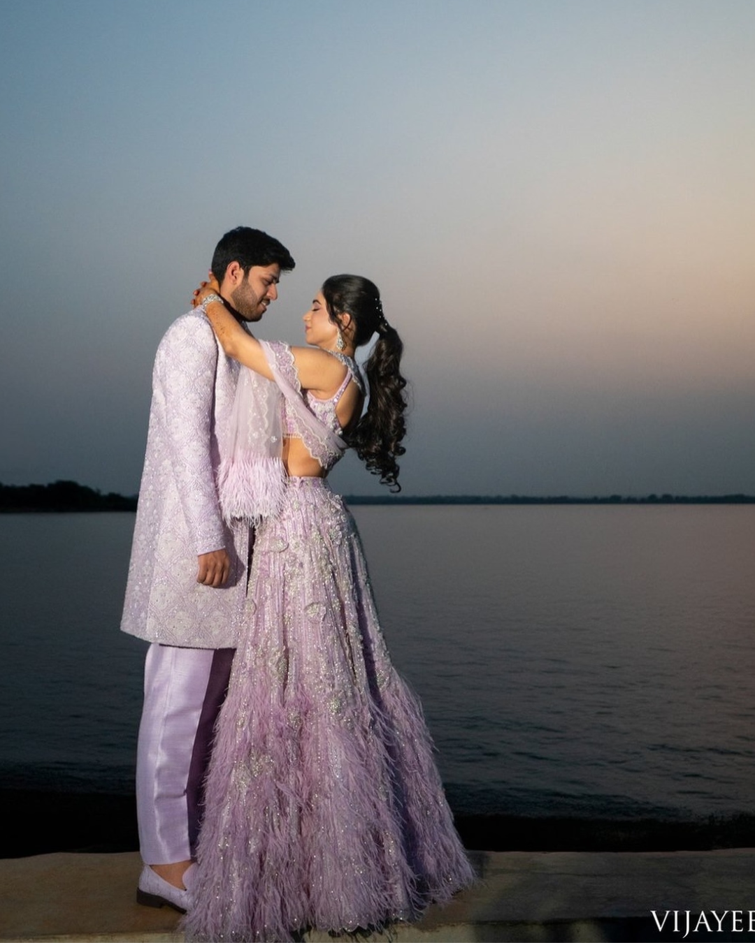 Isa by Dolly Wahal - Lana Lilac Feather Lehenga From Fiori