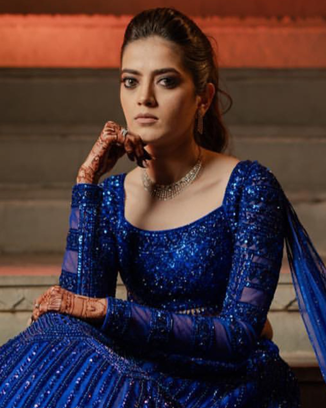 Isa by Dolly Wahal - Blue Net Crystal & Cutdana Embroidered Lehenga Set