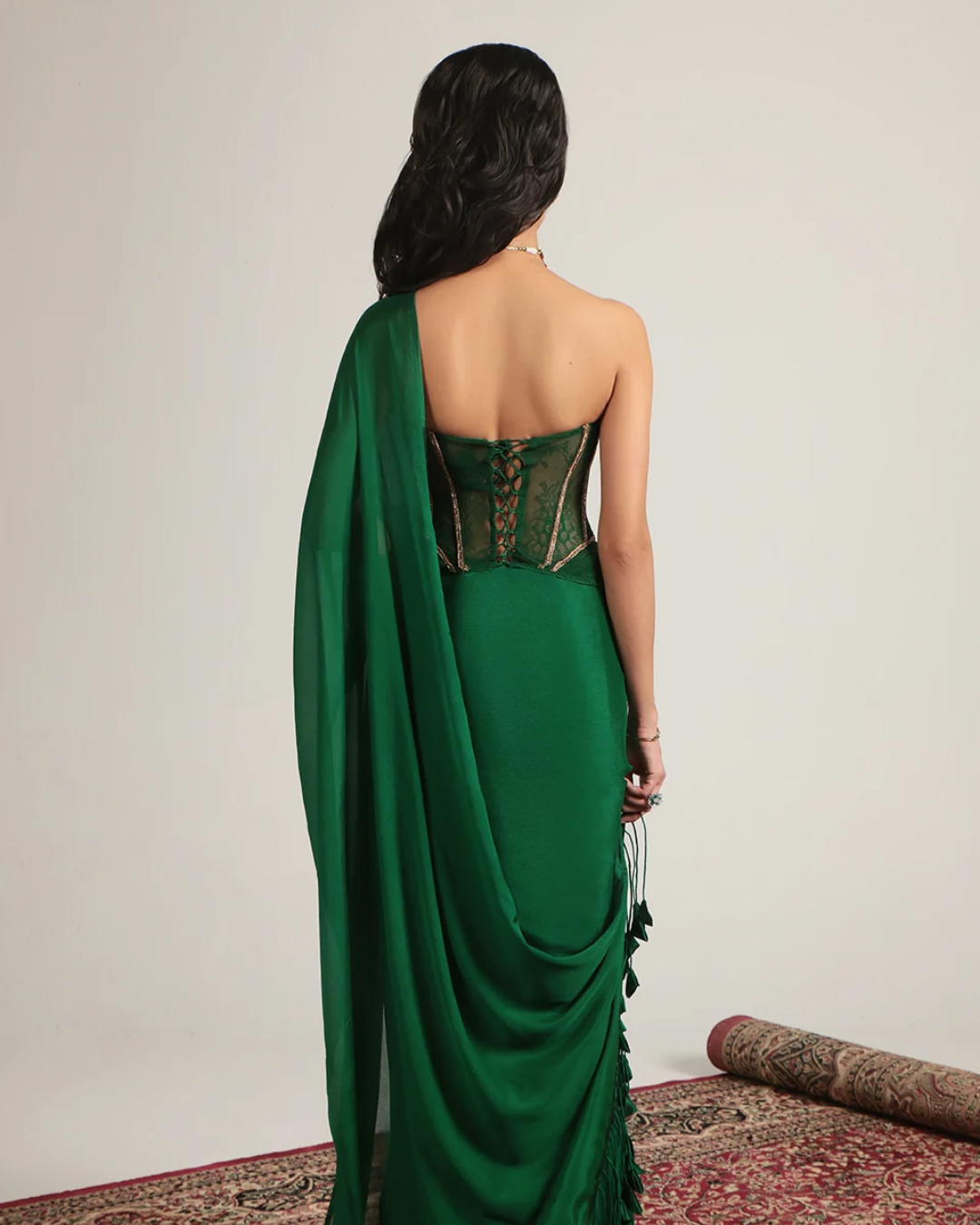 Niti Bothra - Zar- Rang Green Zardosi Corset Saree Set
