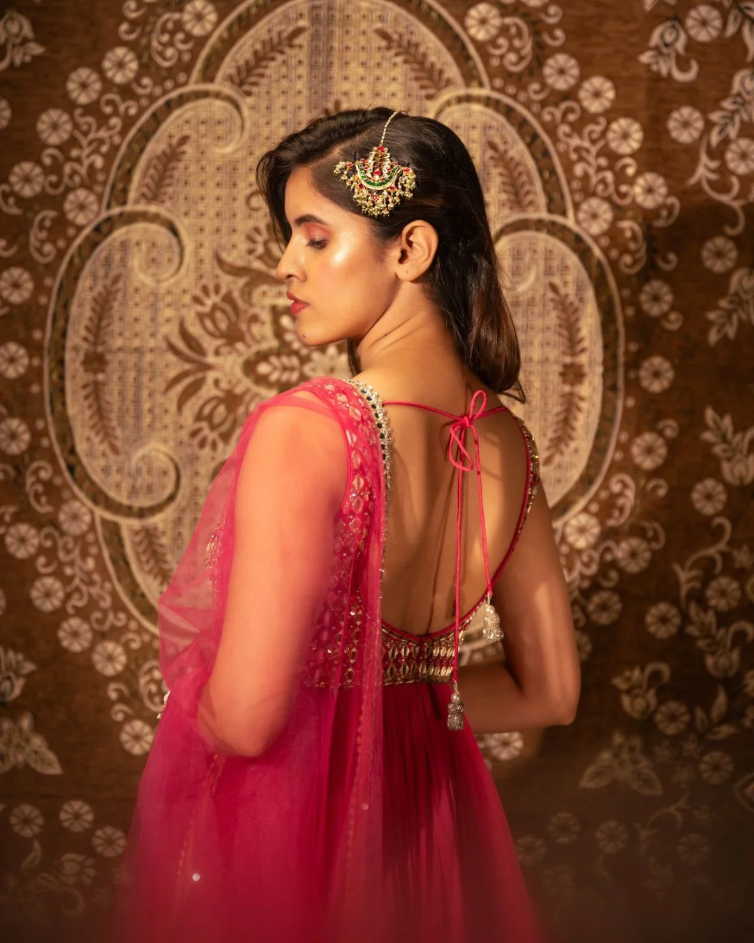 Anisha Shetty - Rasberry Pink Mirrorwork Anarkali With Mirrorwork Dupatta From Rangin