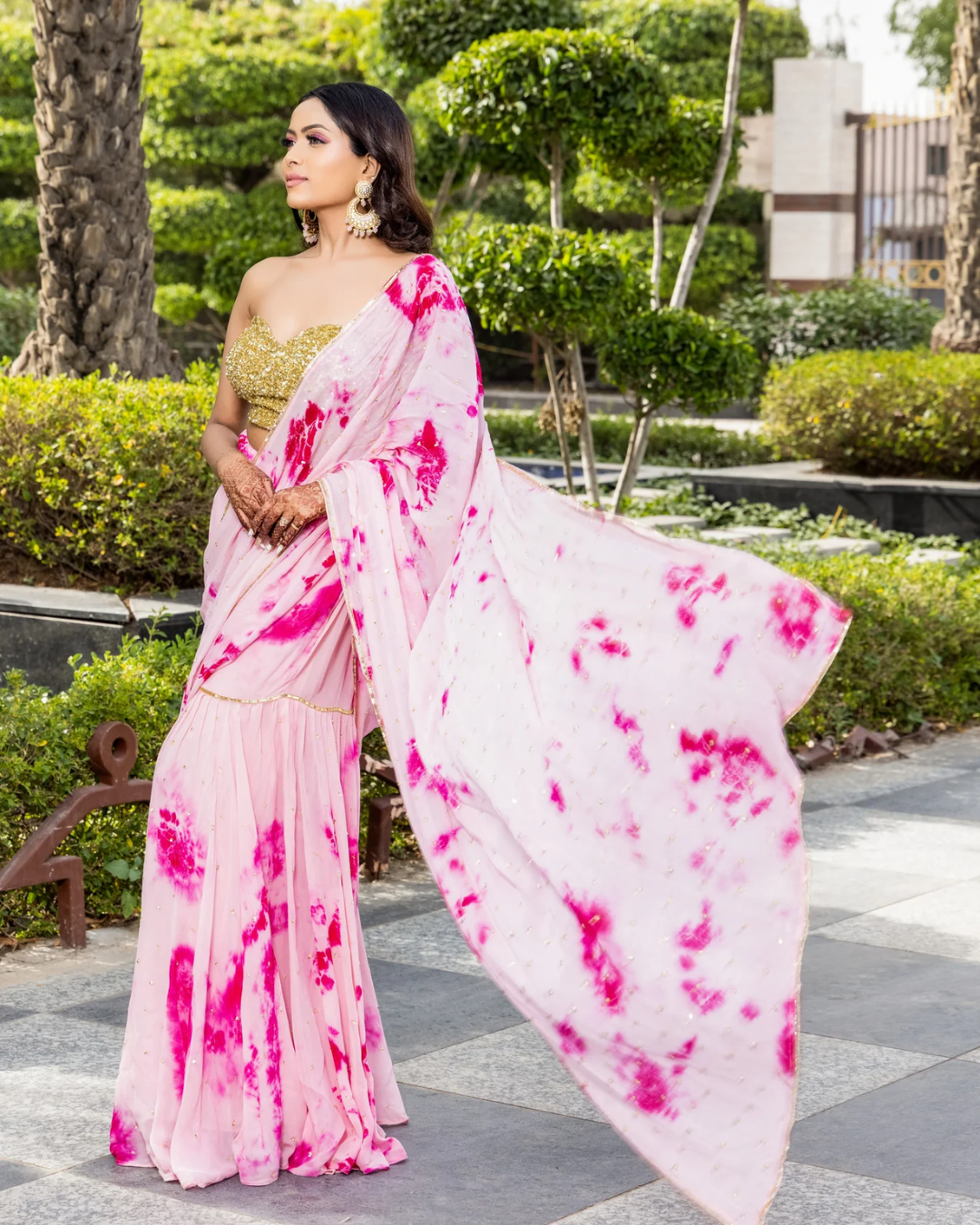 Sonali Bansal - Pinky -Tie and dye garara saree with gold sequin blouse From Phiroza