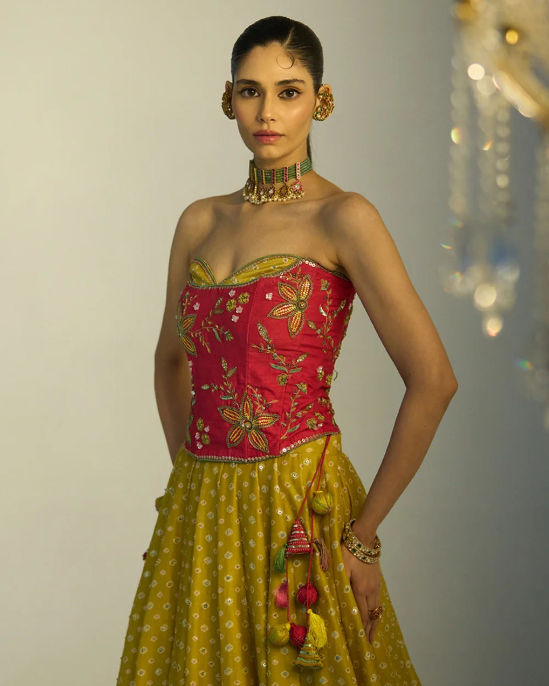 Prevasu - Yellow Printed Corset Set From Gulabo