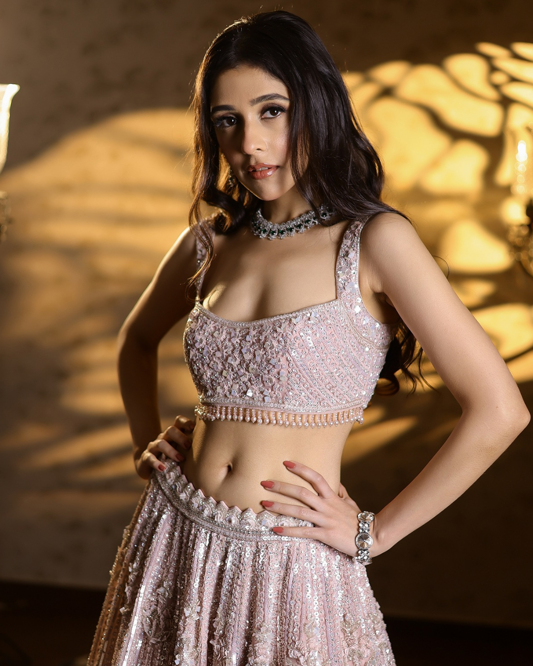 Isa by Dolly Wahal - Powder Pink Organza Silk Hand Embroidered Lehenga Set