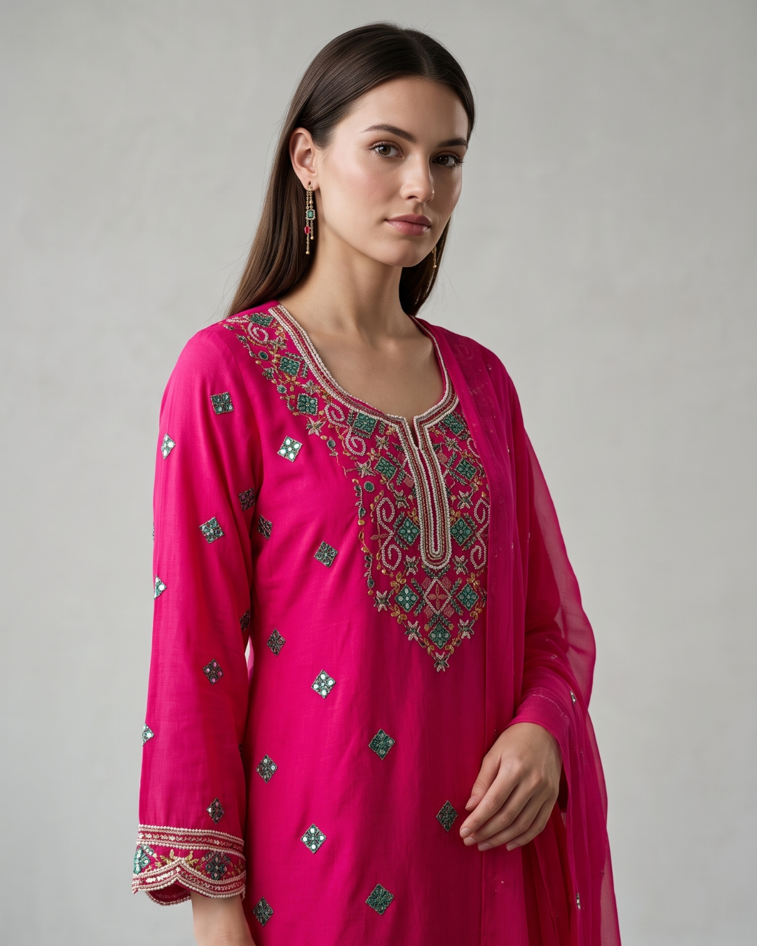 Basanti Kapde Aur Koffee - Rani-Pink Embroidered Sharara Set From Suits & Shararas