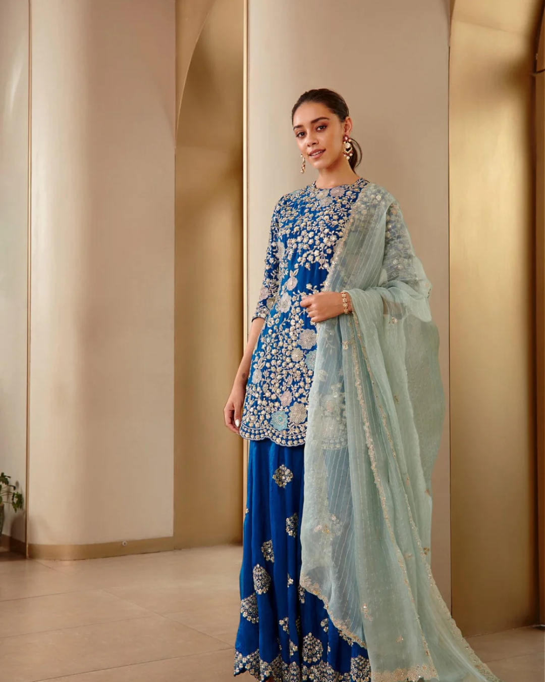 Osaa By Adarsh - Jade Blue Embroidered Sharara Set From RASM