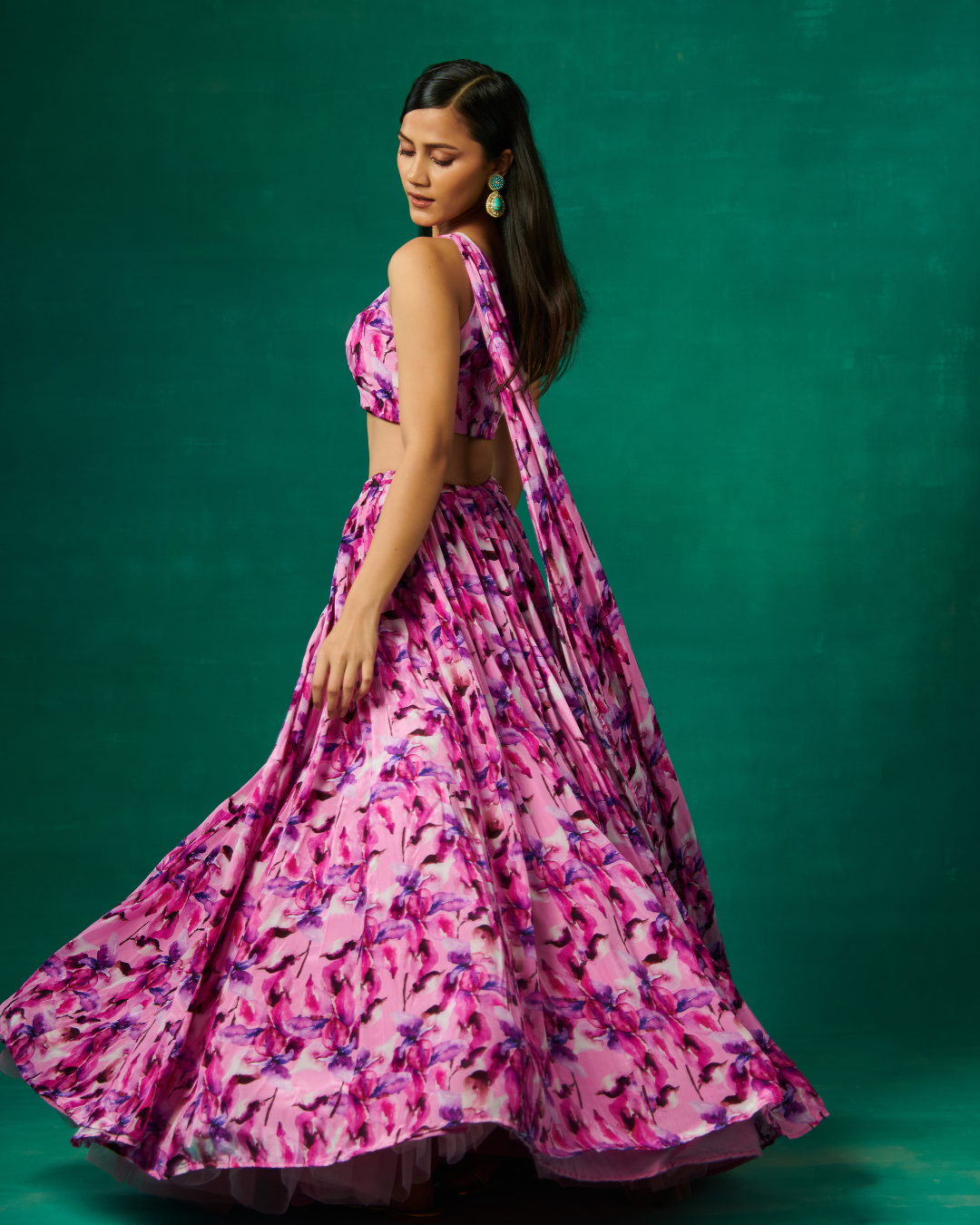 Sonali Bansal - Mauve floral print lehenga set with dupatta attached on shoulder From Bageecha