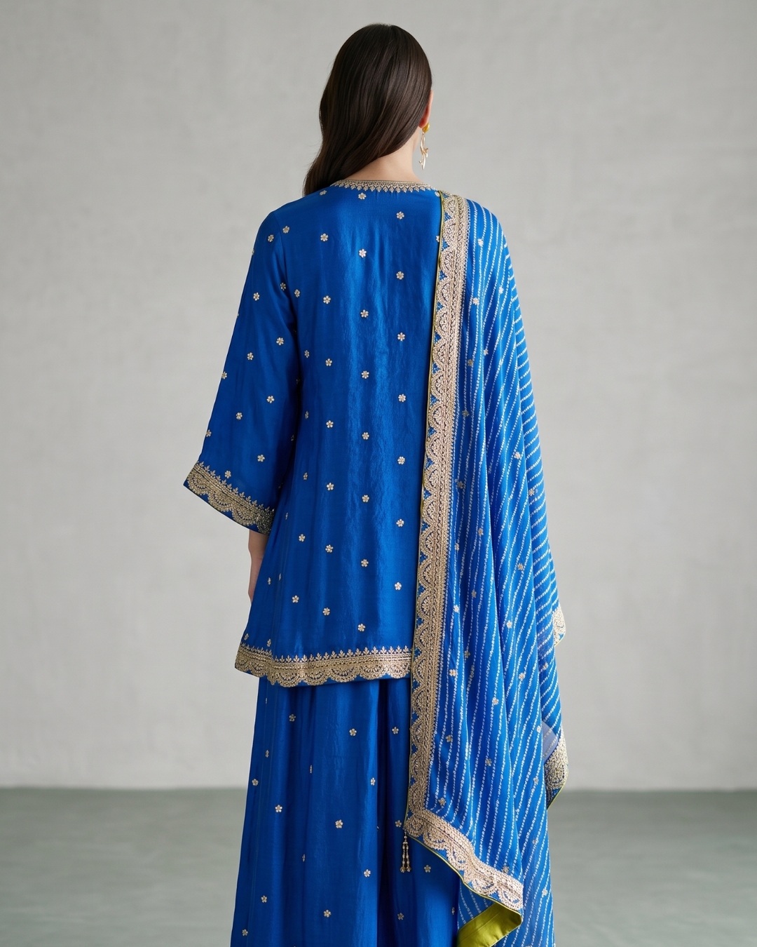 Basanti Kapde Aur Koffee - Cobalt Blue Embroidered Sharara Set From Suits & Shararas