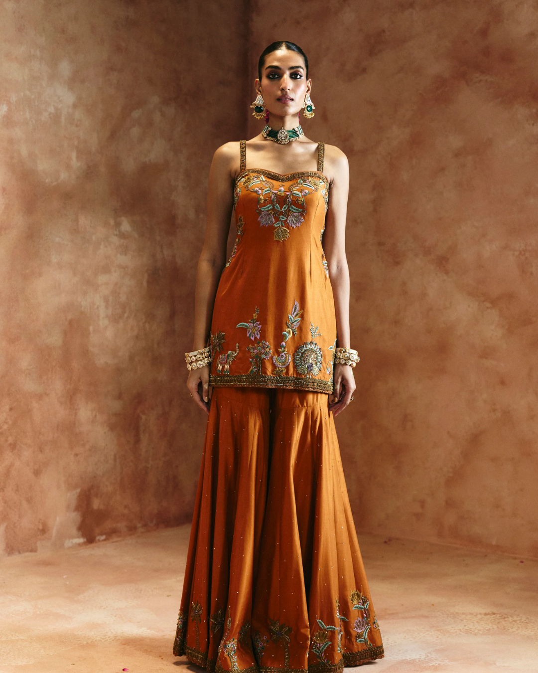 Aman Takyar - Brick Rust Sharara Set From Today's Sindh
