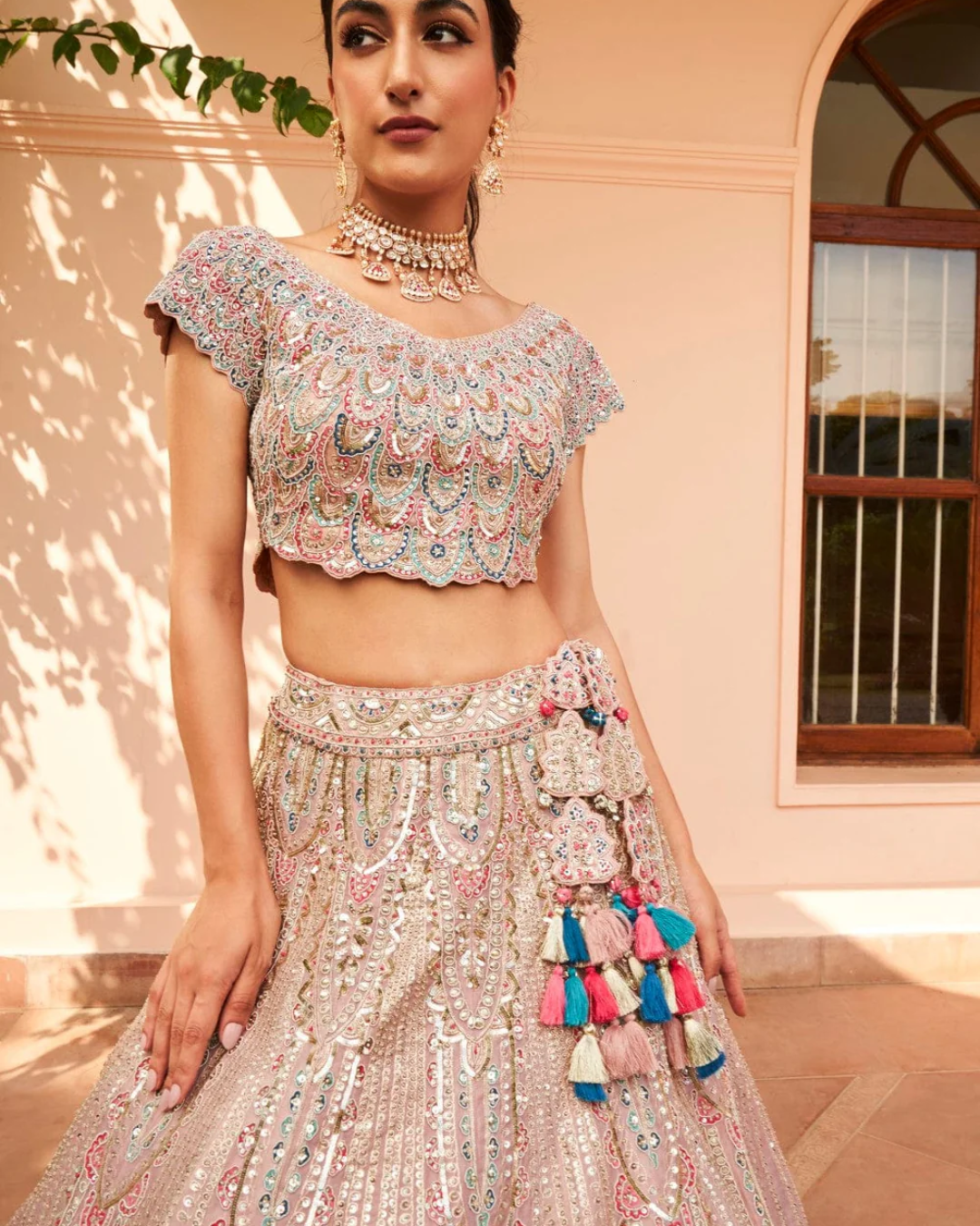 Osaa By Adarsh - Soft Berry Embroidered Lehenga Set From RASM