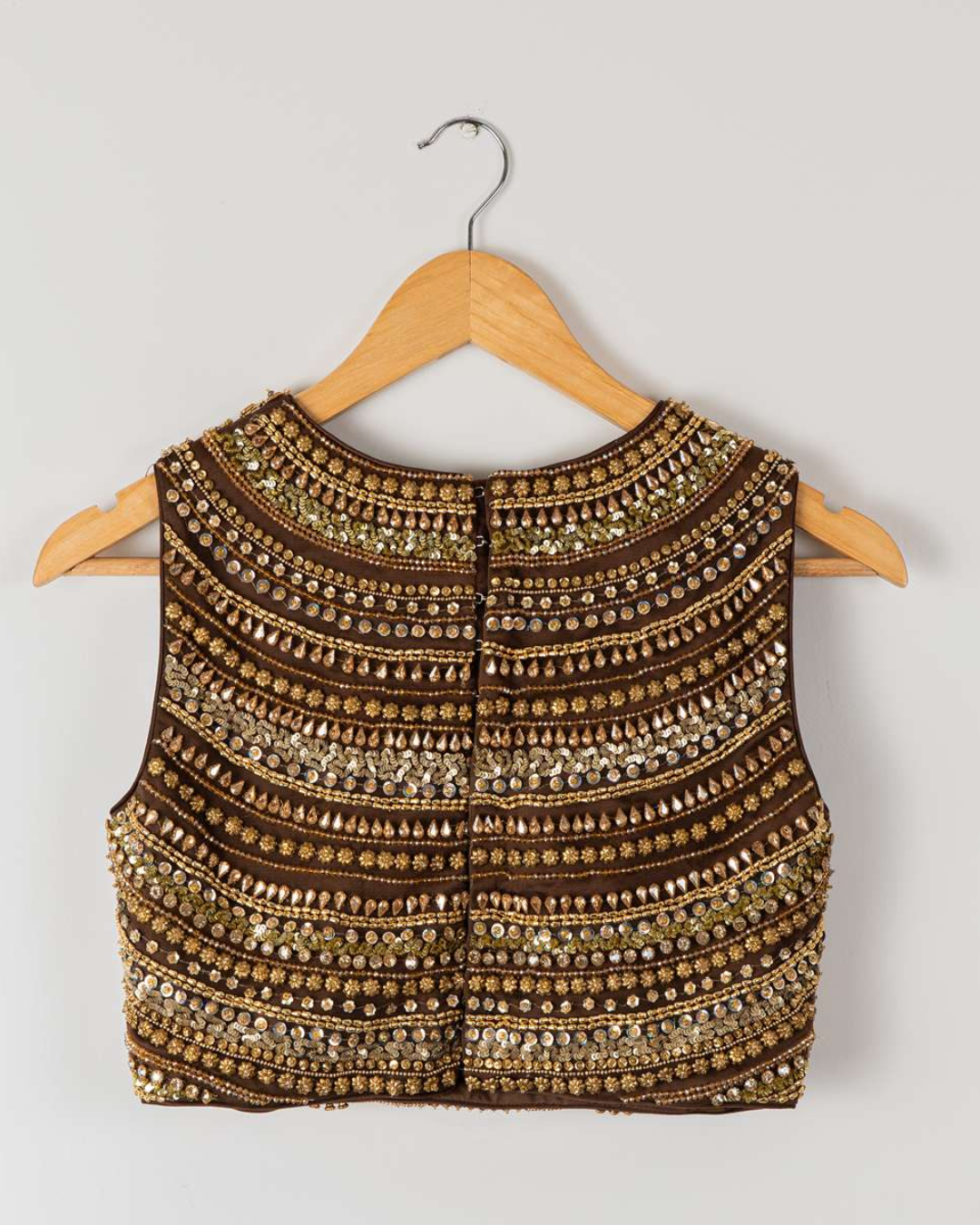 Anisha Shetty - Mocha Embroidered Gold Lehenga Set