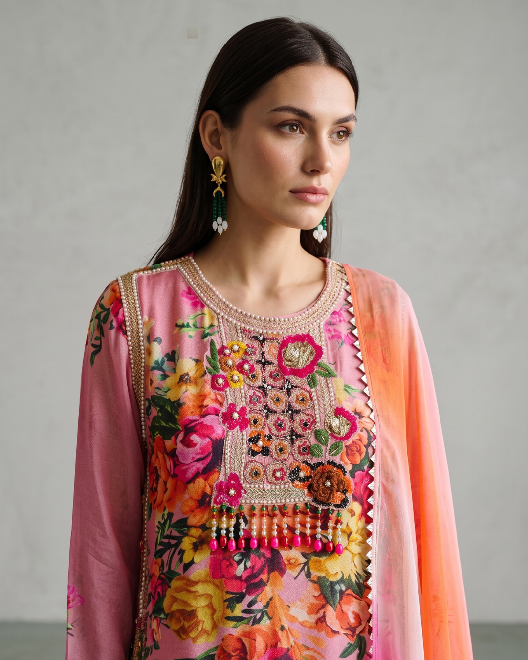 Basanti Kapde Aur Koffee - Pink Embroidered Floral Sharara Set From Suits & Shararas
