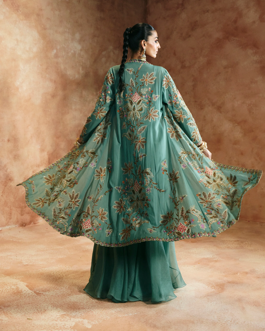 Aman Takyar - Coral Jacket Set From Today's Sindh