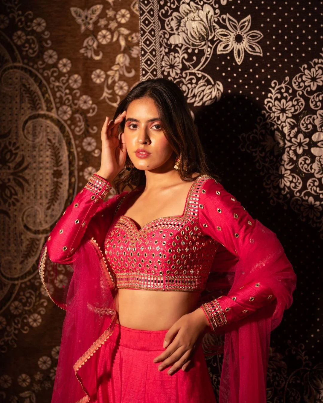 Anisha Shetty - Rasberry Pink Lehenga Set From Rangin