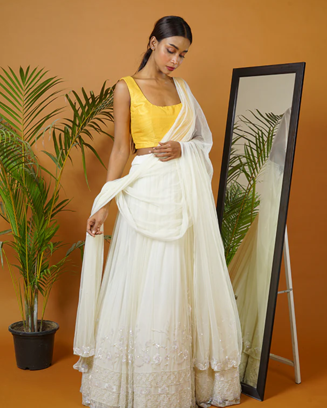 Sonali Bansal - Mustard blouse with off white lehenga and dupatta From Fiza