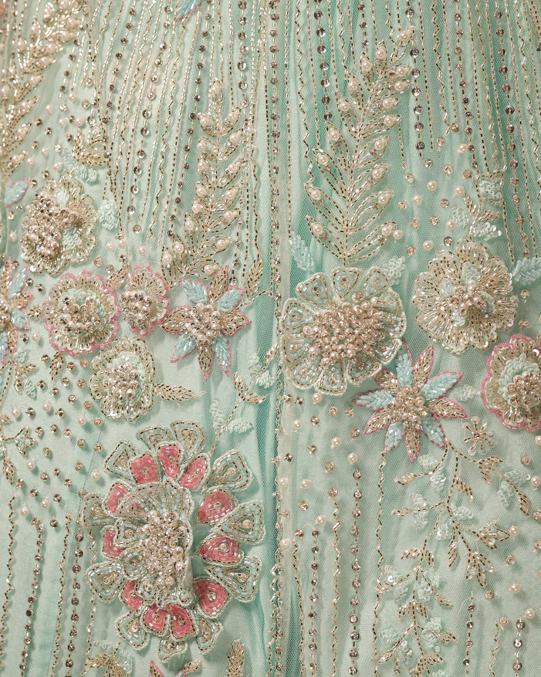 Isa by Dolly Wahal - Sea Green Net Hand Embroidered Lehenga Set