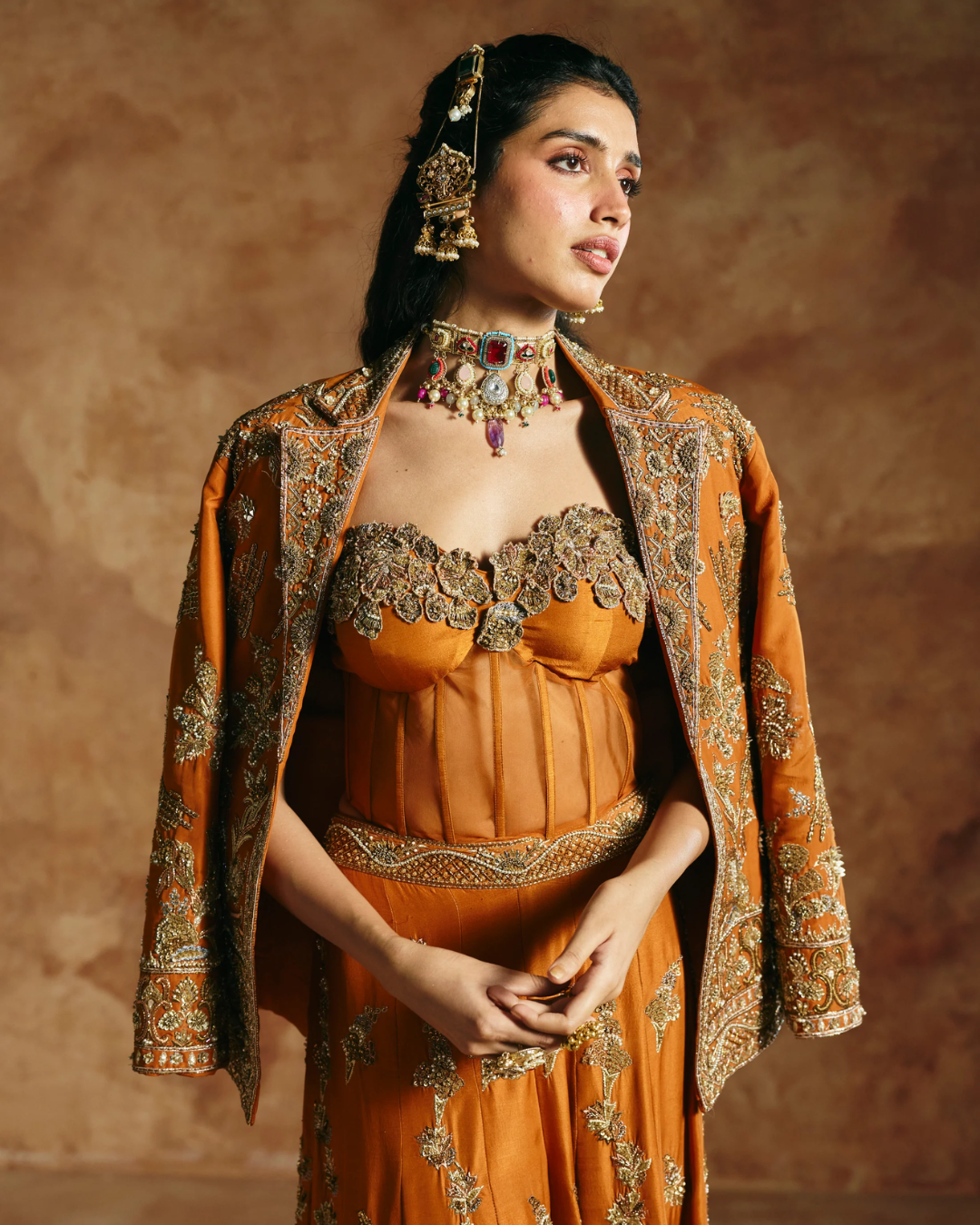 Aman Takyar - Orange Jacket Sharara Set From Today's Sindh