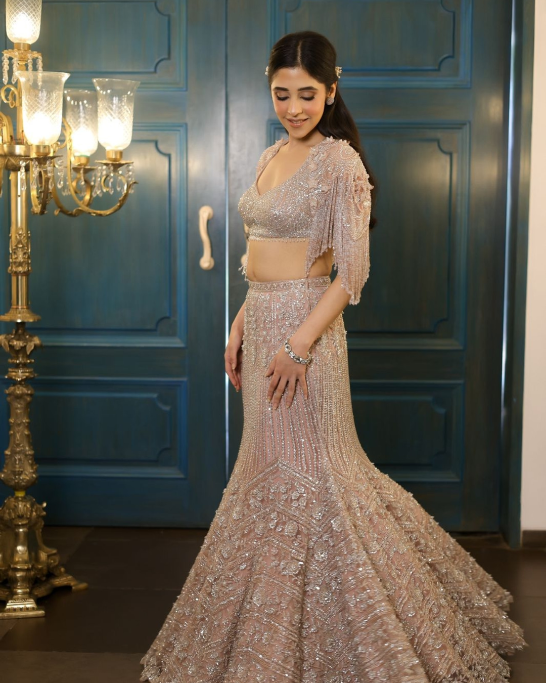 Isa by Dolly Wahal - Powder Pink Fishcut Lehenga From Fiza