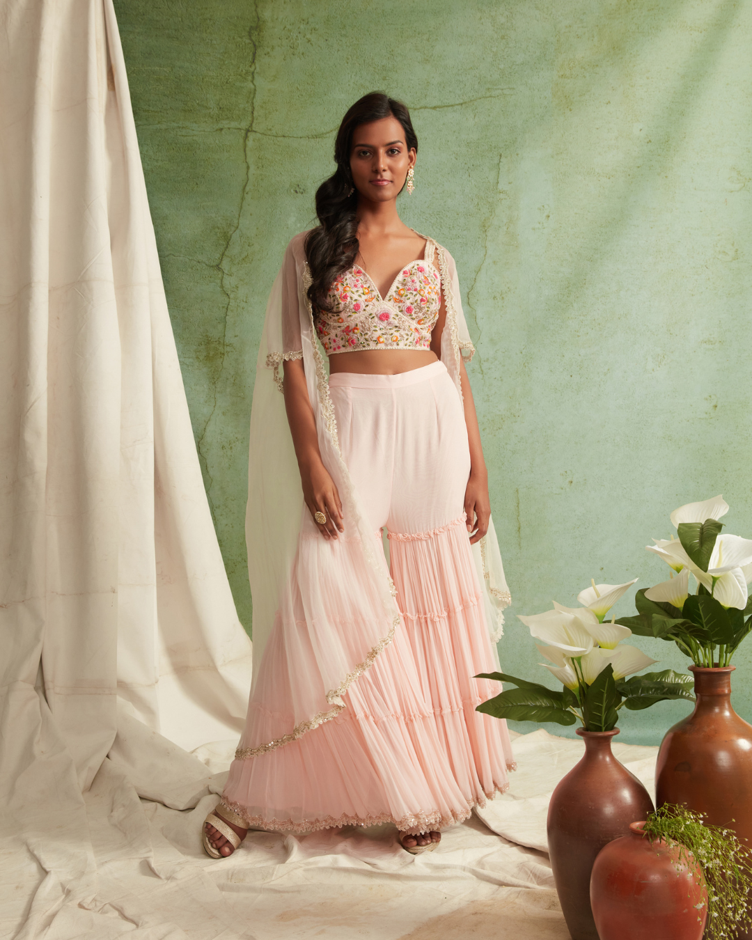 Priyanka Jain - Embroidered Bustier With 3 Tier Sharara And Cape From Love Of Tomorrow