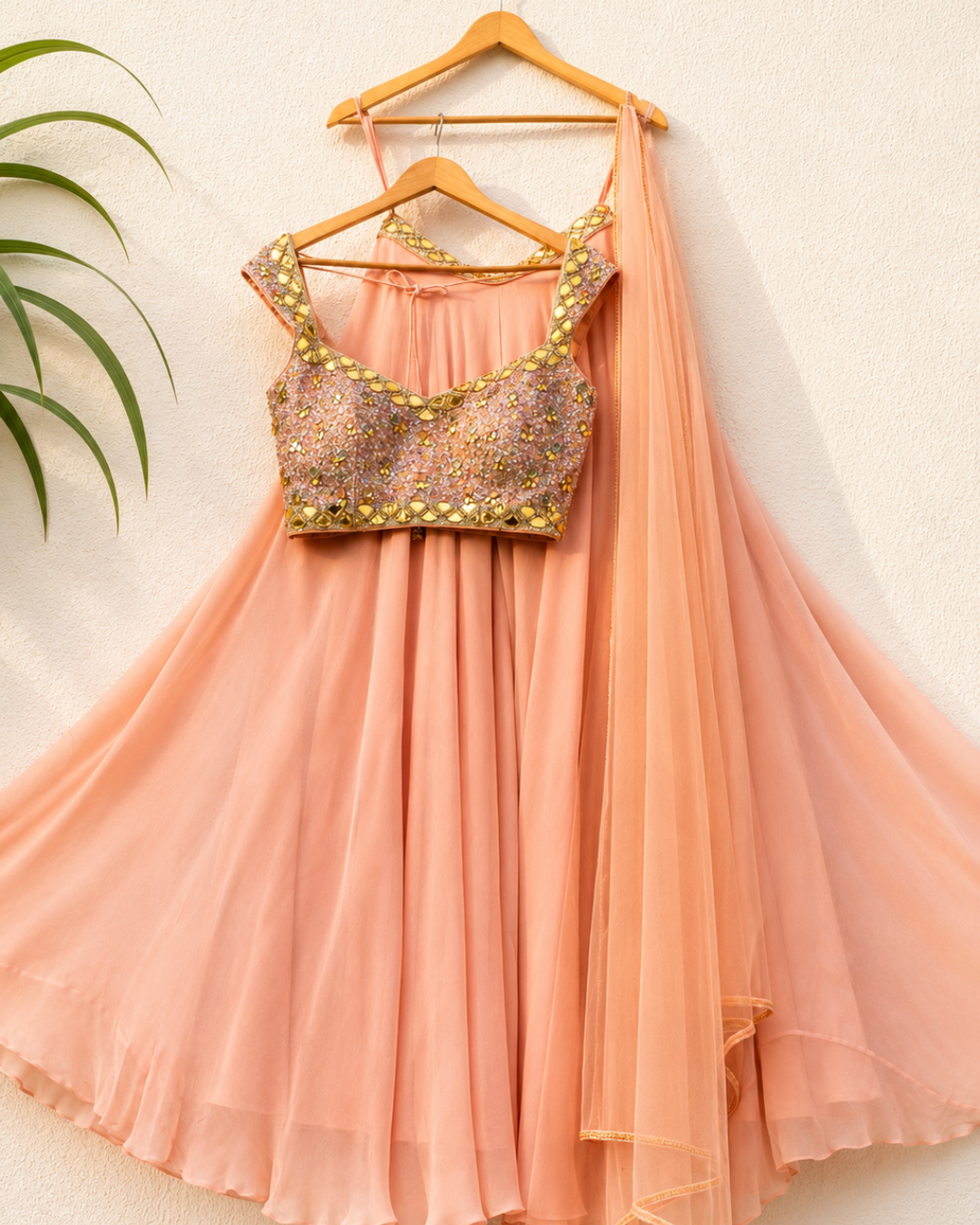 Anisha Shetty - Peach And Lavender Sequence Blouse With Peach Pallazo