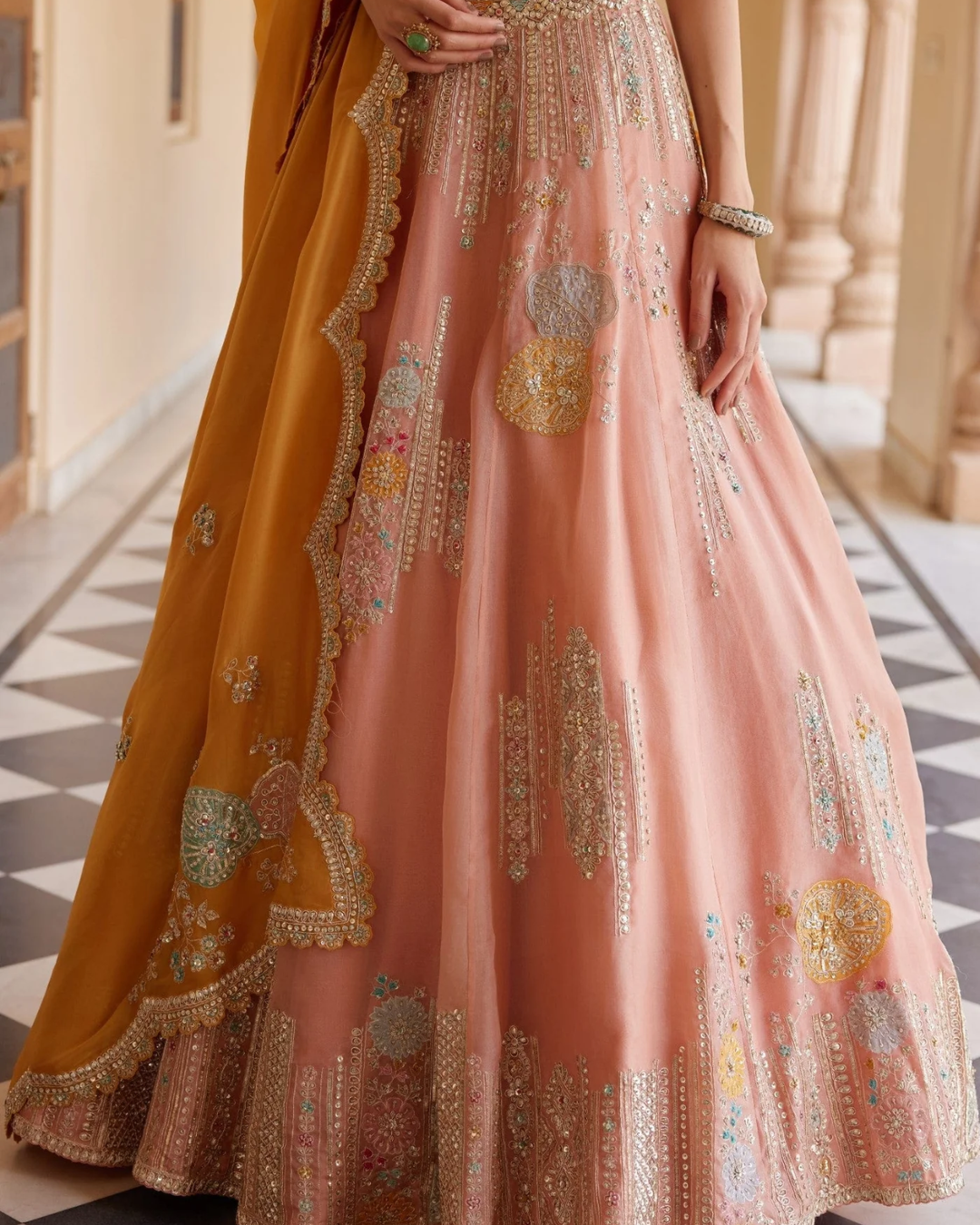 Osaa By Adarsh - Salmon Peach Embroidered Lehenga From RASM