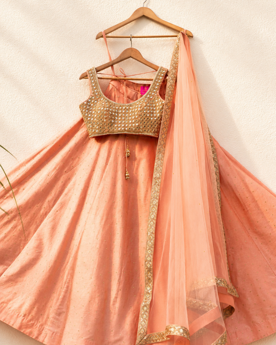 Anisha Shetty - Peach Stonework Lehenga With Mirror Blouse
