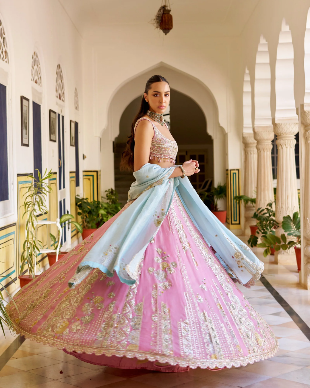 Osaa By Adarsh - Rosaline Pink Organza Lehenga Set From SAFAR