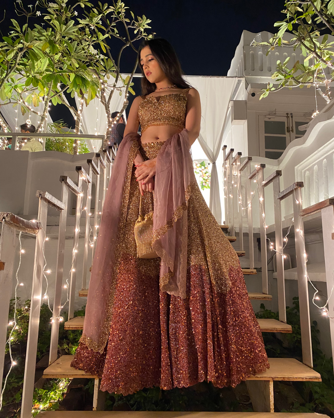 Isa by Dolly Wahal - Gold Sequin Lehenga Set From Athena