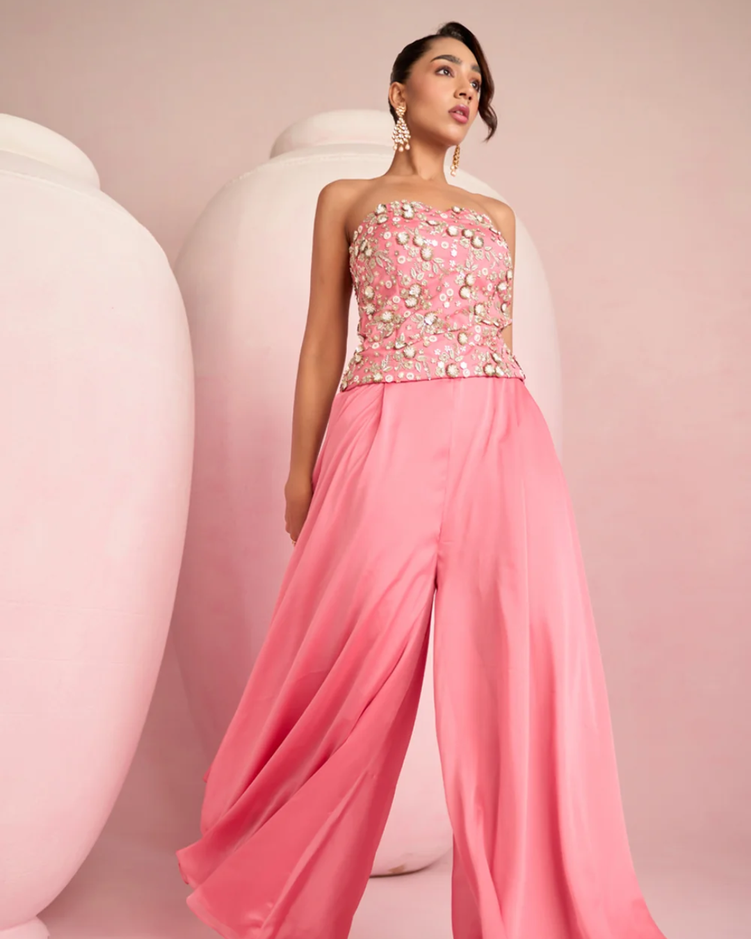 Prevasu - Pop Pink Corset Top & Skirt Set From Solene