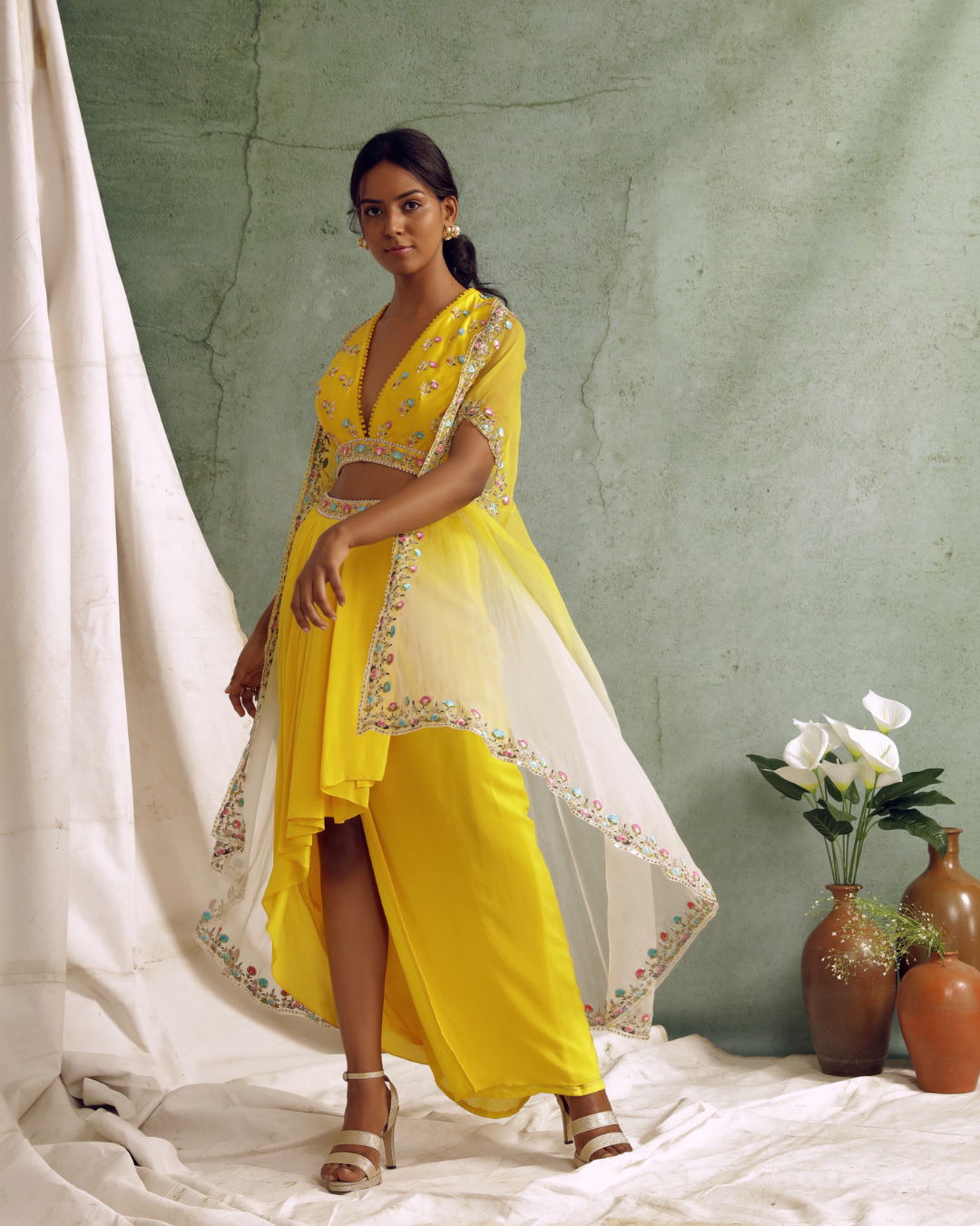 Priyanka Jain - Crop Top With Draped Skirt And Cape From Love Of Tomorrow