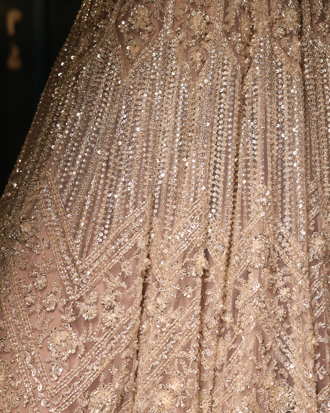 Isa by Dolly Wahal - Greyish-Beige Net Sequins Hand Embroidered Lehenga Set