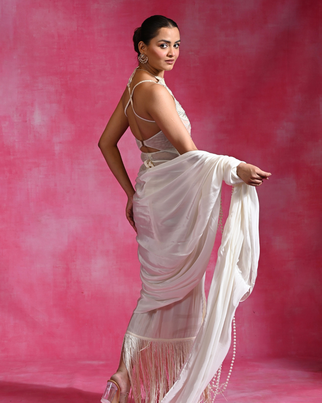 Rishi and Vibhuti - Pearl Ivory Drape Set From Ek Main Aur Ek Tu