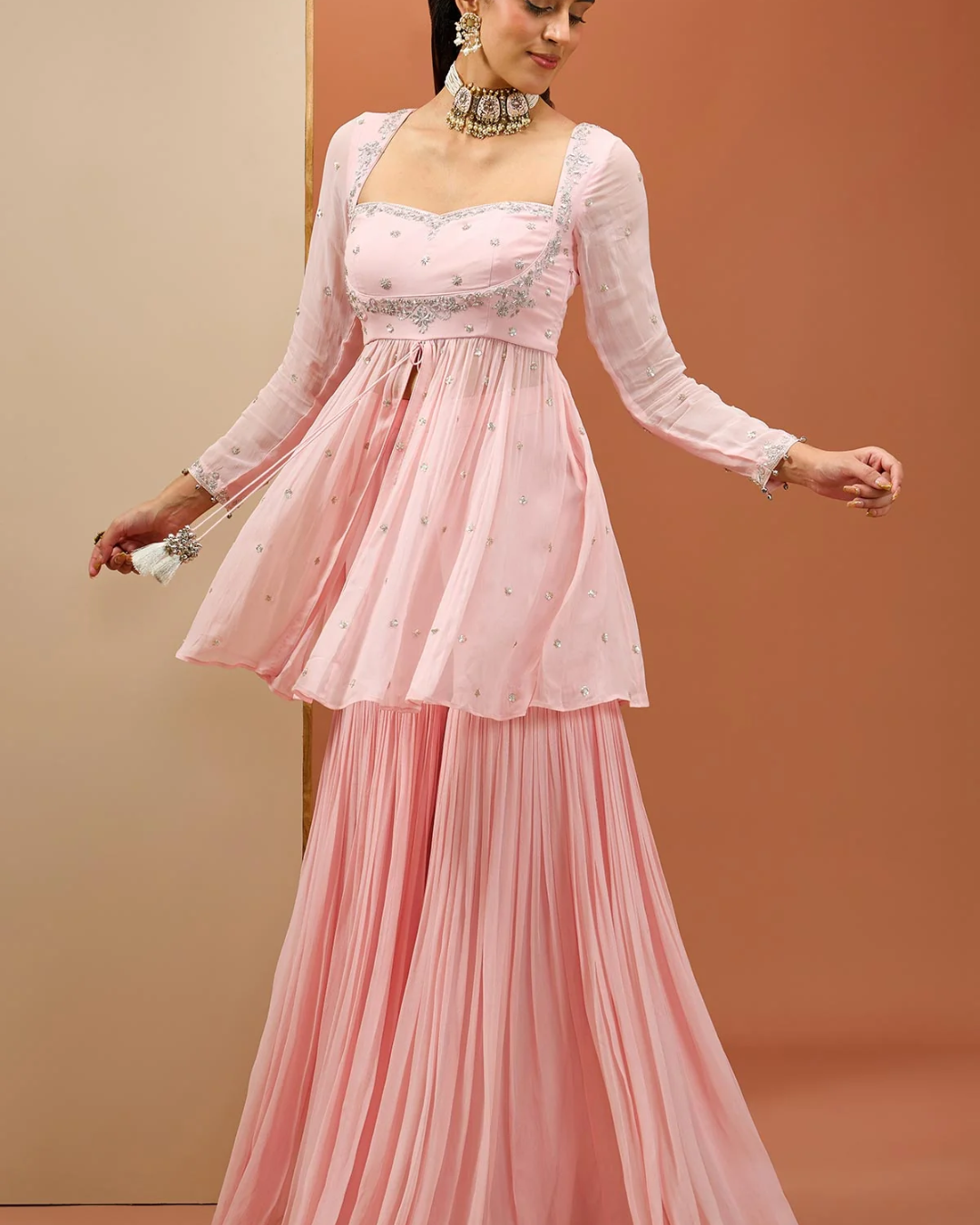 Esha Koul - Baby Pink Peplum Set From Noor