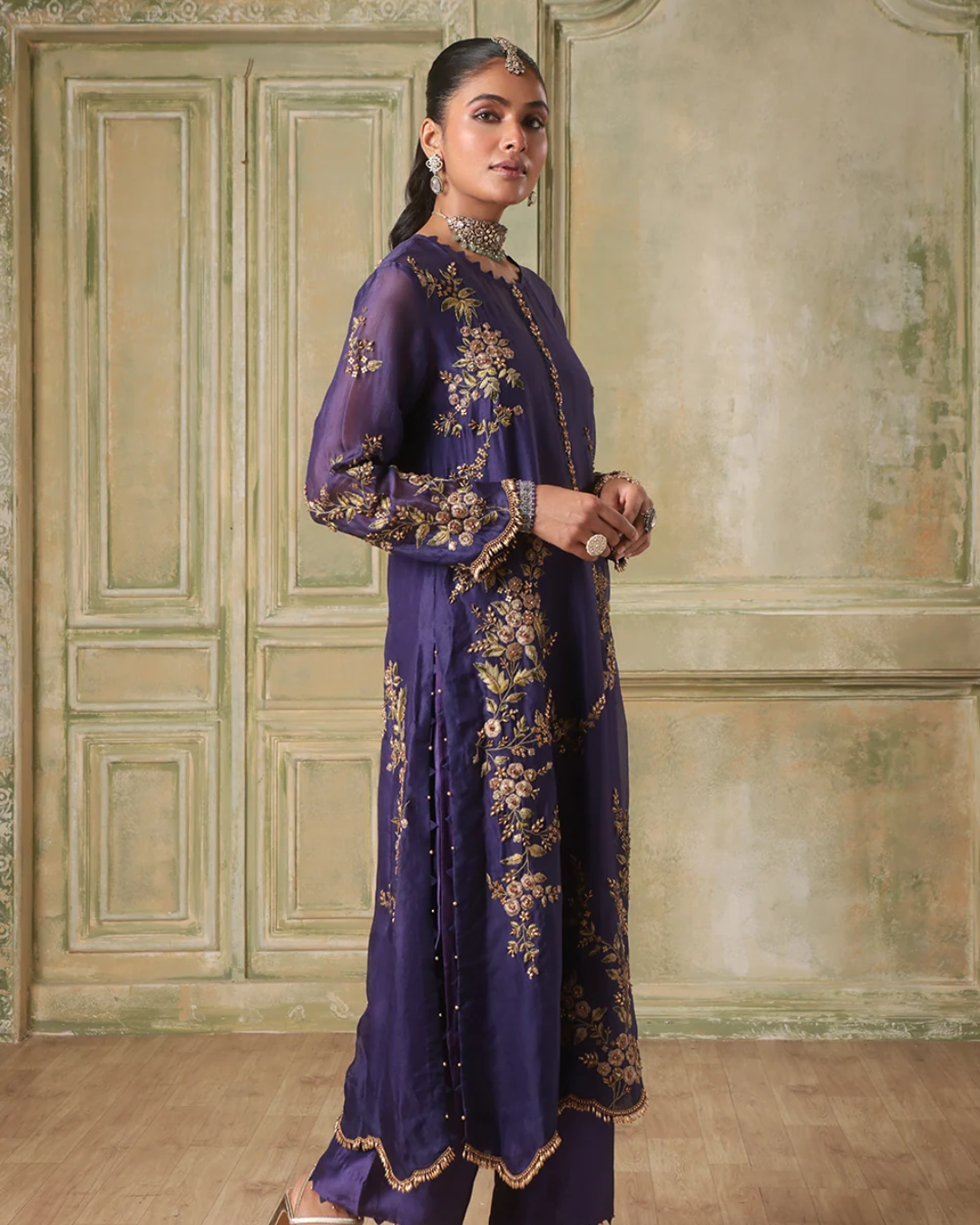 Niti Bothra - Zar-Rang Purple Multicolor Jaal Kurta Set