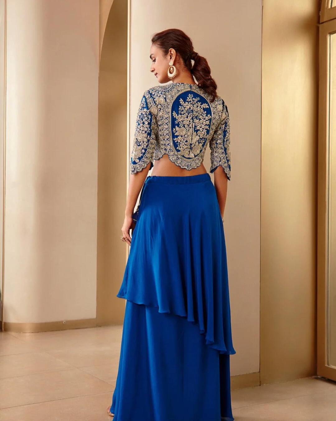 Osaa By Adarsh - Jade Blue Embroidered Top and Assymetrical Skirt From RASM