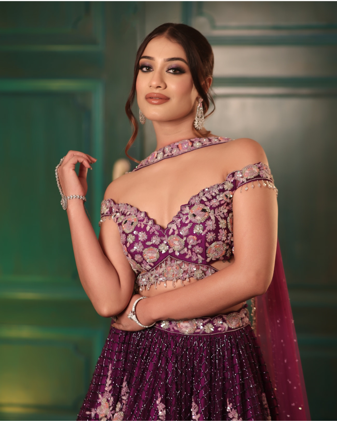 Isa by Dolly Wahal - Purple Jaal Lehenga From Athena