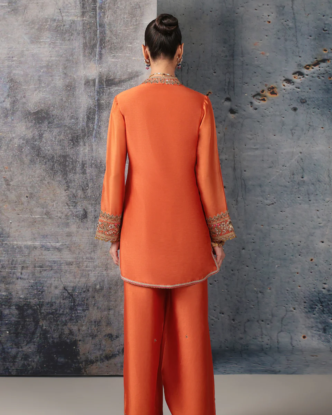 Niti Bothra - Mehrang Orange V Neck Short Kurta Set
