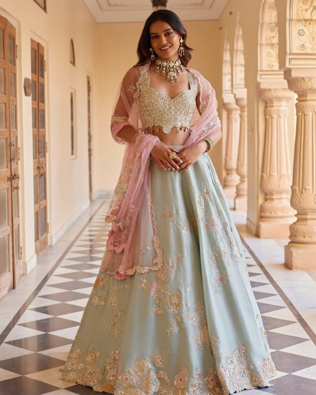 Osaa By Adarsh - Tea Green Embroidered Lehenga From RASM