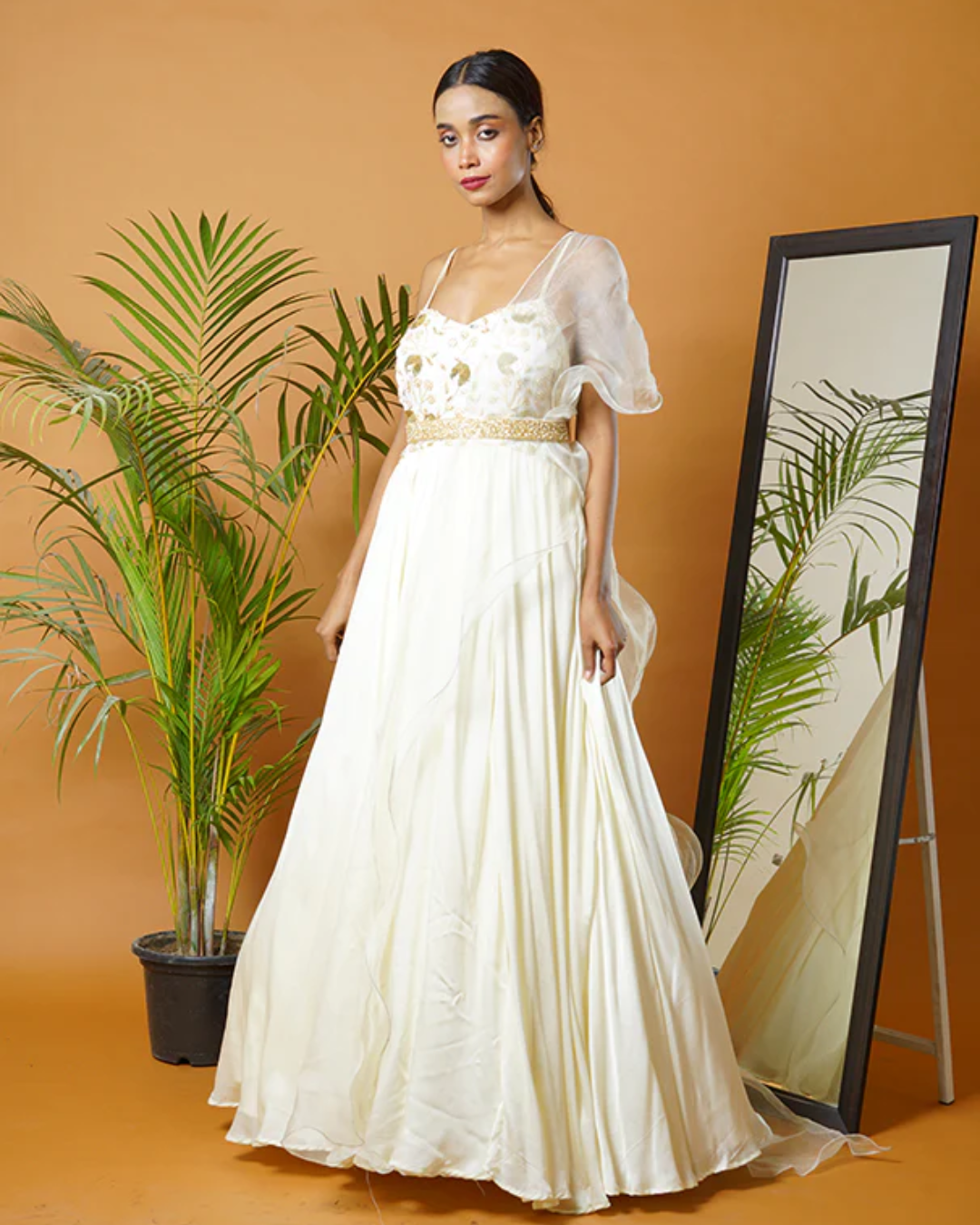Sonali Bansal - Off white anarkali with waistbelt and ruffle dupatta From Fiza