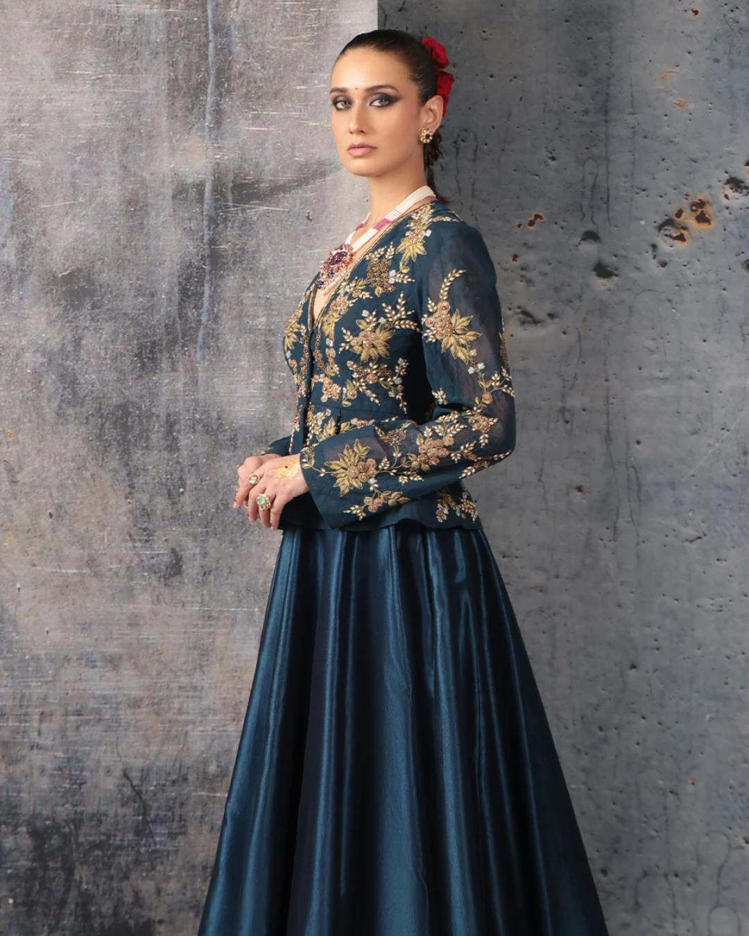 Niti Bothra - Zar-Rang Blue Peplum Lehenga Set