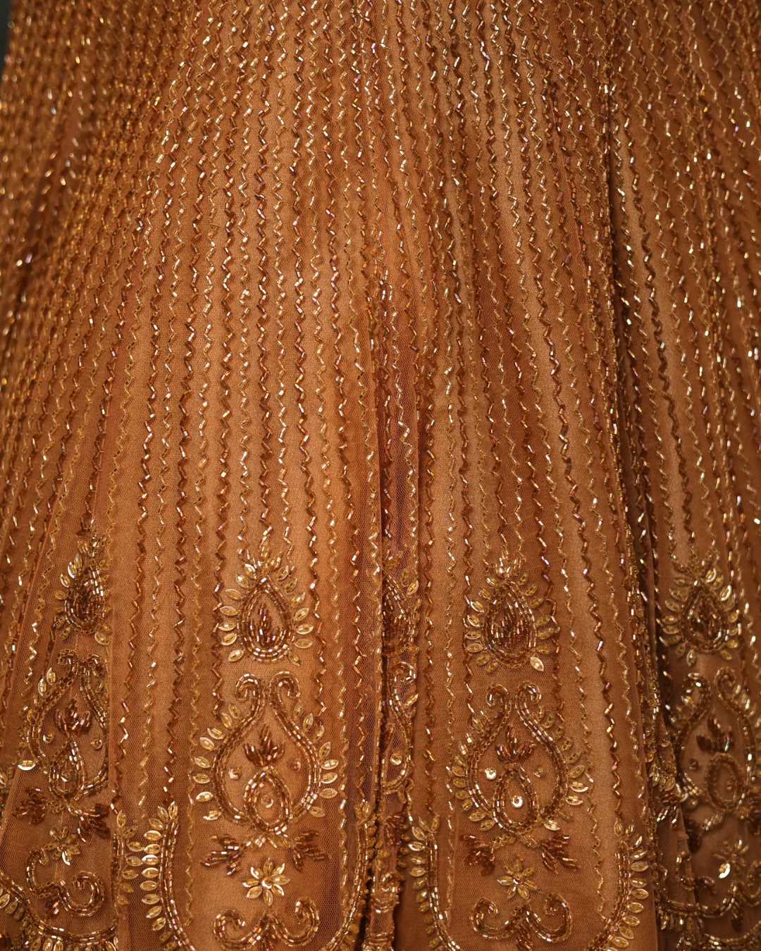 Isa by Dolly Wahal - Antique Gold Fishcut Lehenga From Farra