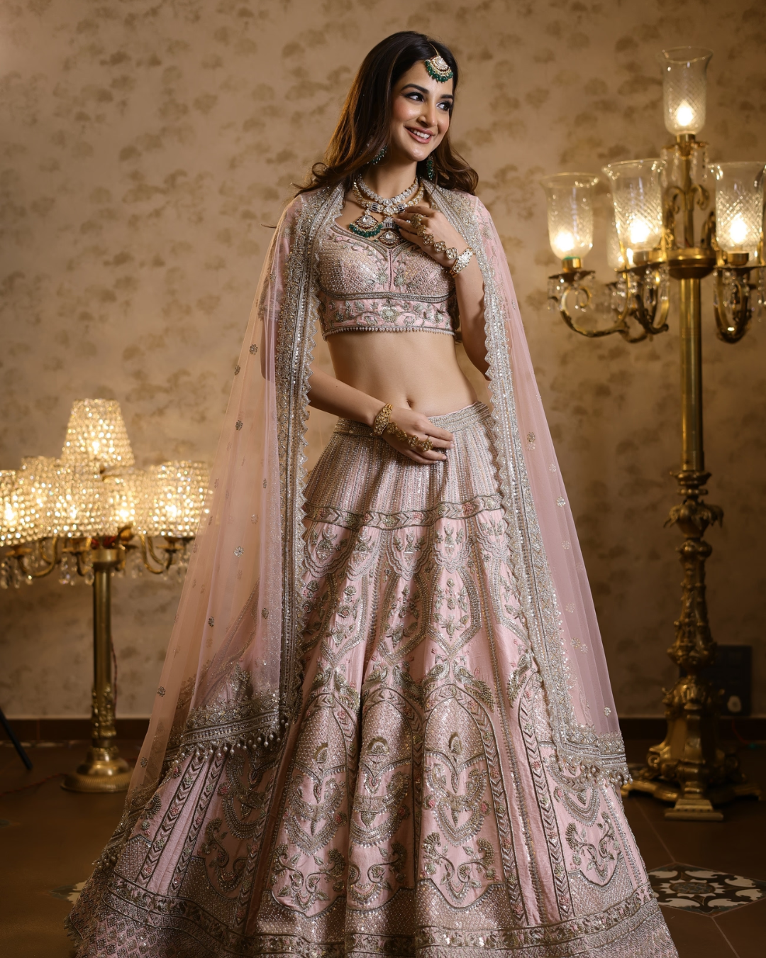 Isa by Dolly Wahal - Emma Pink Bridal Lehenga From Fiori