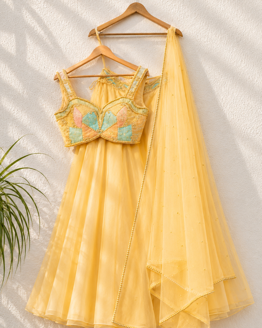 Anisha Shetty - Honey Yellow Organza Lehenga With Multicolour Cutdana Blouse