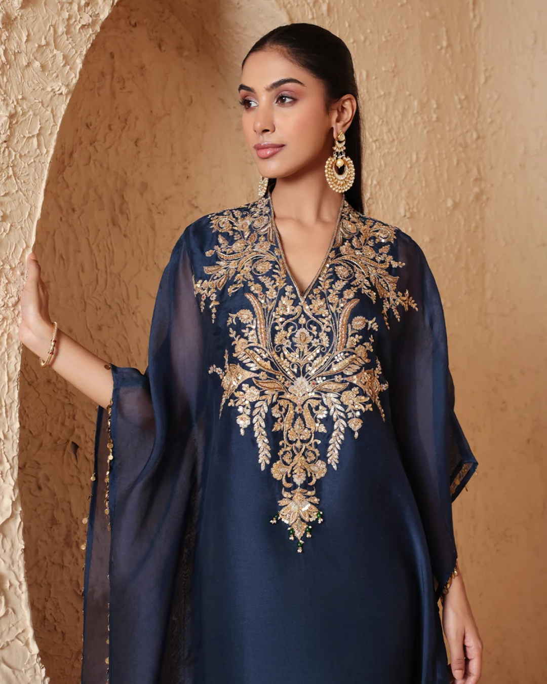 Niti Bothra - Zar-Rang Blue Heavy Kaftan Set