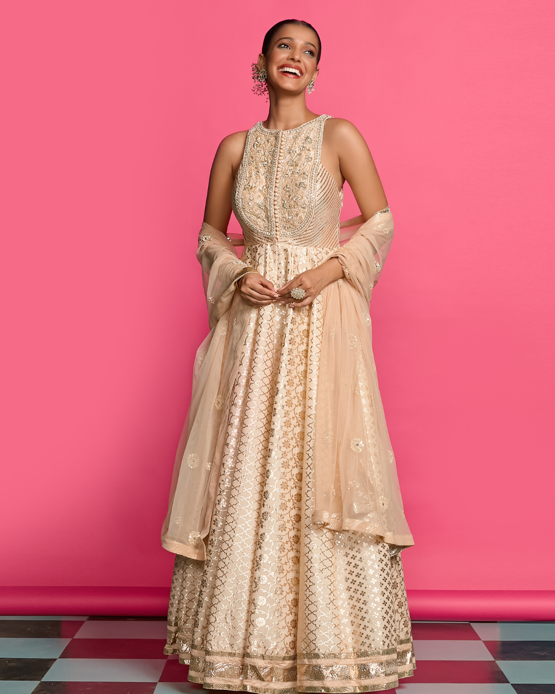 Priyanka Jain - Vintage Rose Gold Anarkali Set From Riyasat