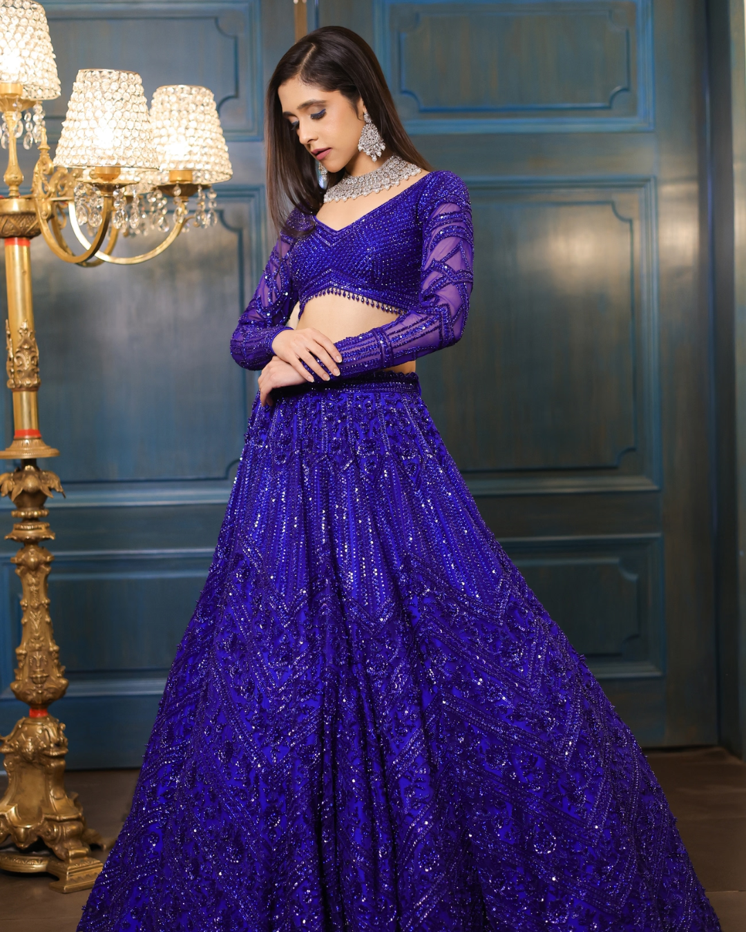 Isa by Dolly Wahal - Sanjana Blue Lehenga From Fiori