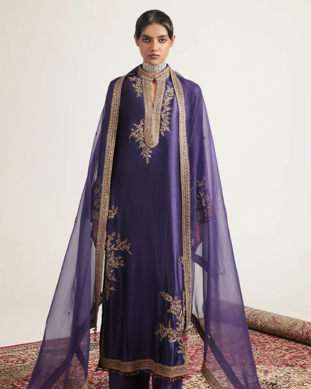 Niti Bothra - Zar-Rang Purple Jaal Kurta Set